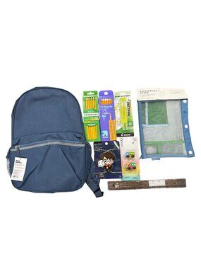 Set of 8 Back-To-School Supplies Bundle With Backpack, Pencils, Erasers, Ruler,